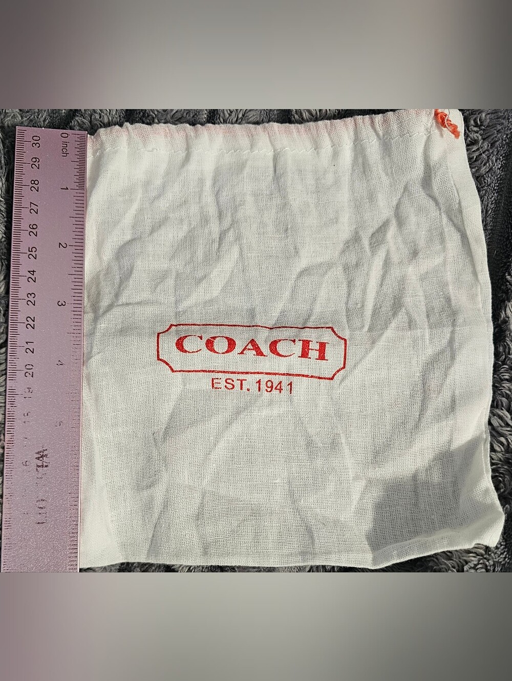 Coach White Drawstring Dust Bag with Red Logo